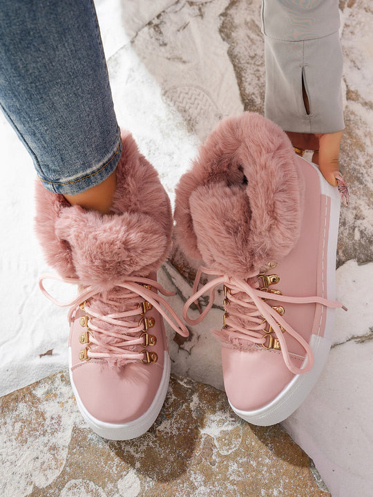 Damen Winterliche Sneaker-Stiefelette mit Kunstfellkragen und Plateau Shop Nory