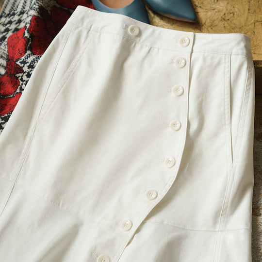 Damen Modischer Midirock mit Knopfleiste und schwingendem Saum Shop Nory