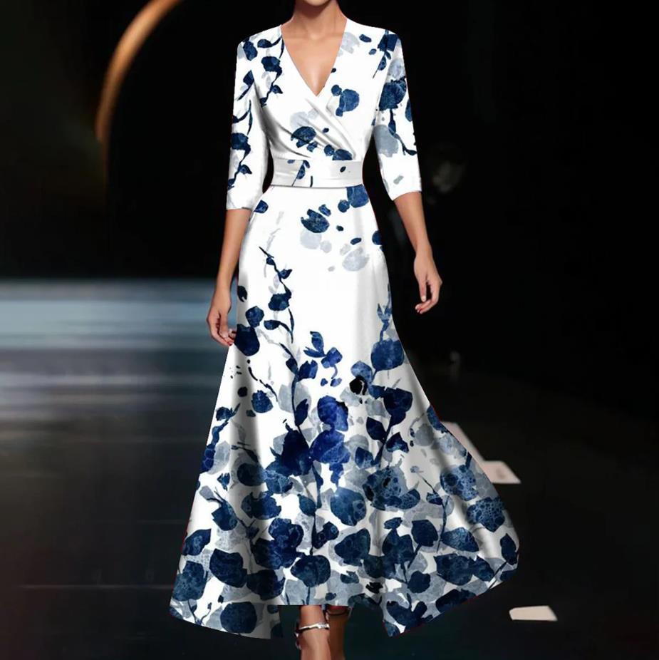 Damen Maxikleid mit floralem Design und schickem V-Ausschnitt