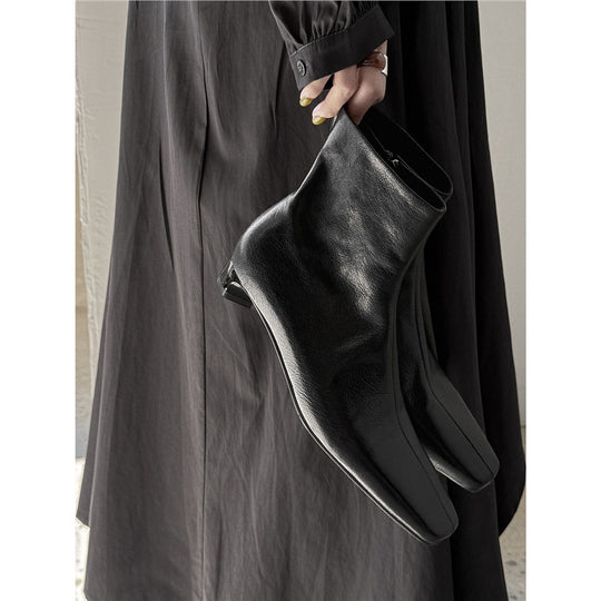 Damen Elegante Leder‑Ankle‑Boots mit quadratischer Zehenform, kurzem Sculpted‑Absatz und Innenreißverschluss Shop Nory