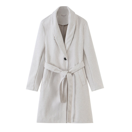 Damen Midilanger Wollmix-Mantel mit Schalkragen und Bindegürtel Shop Nory