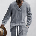 Herren lässiger Strickpullover mit V-Ausschnitt und Kabelmuster
