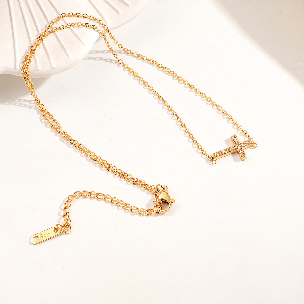 Damen Funkelneues Gold Kreuzanhänger Halskette Shop Nory