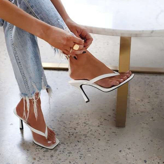 Damen nan elegante Zehensteg-Mule mit schmalem Stilettoabsatz und quadratischer Zehenpartie