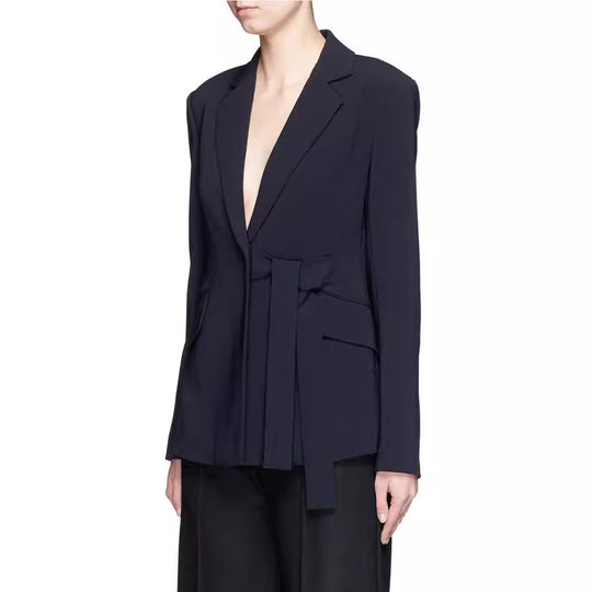 Damen Schalkragen-Wickelblazer mit seitlicher Knotenbindung und Pattentaschen Shop Nory