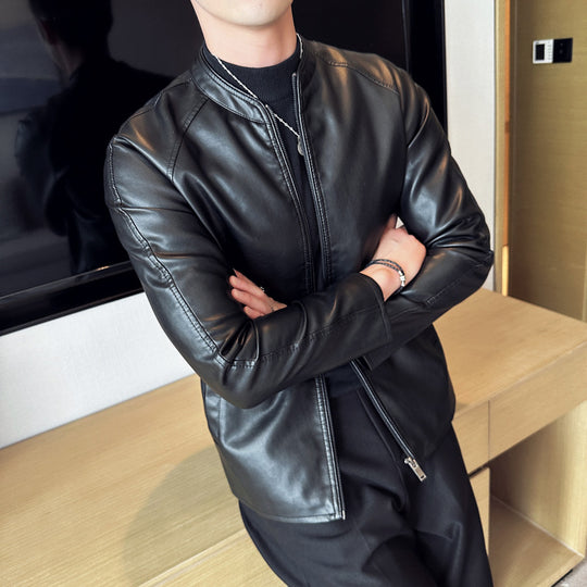 Herren Schlanker Kunstlederblouson mit Stehkragen und verdecktem Reißverschluss Shop Nory