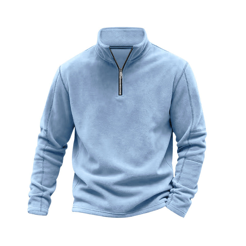 Herren nan leichter Fleece-Pullover mit halbem Reißverschluss und Stehkragen