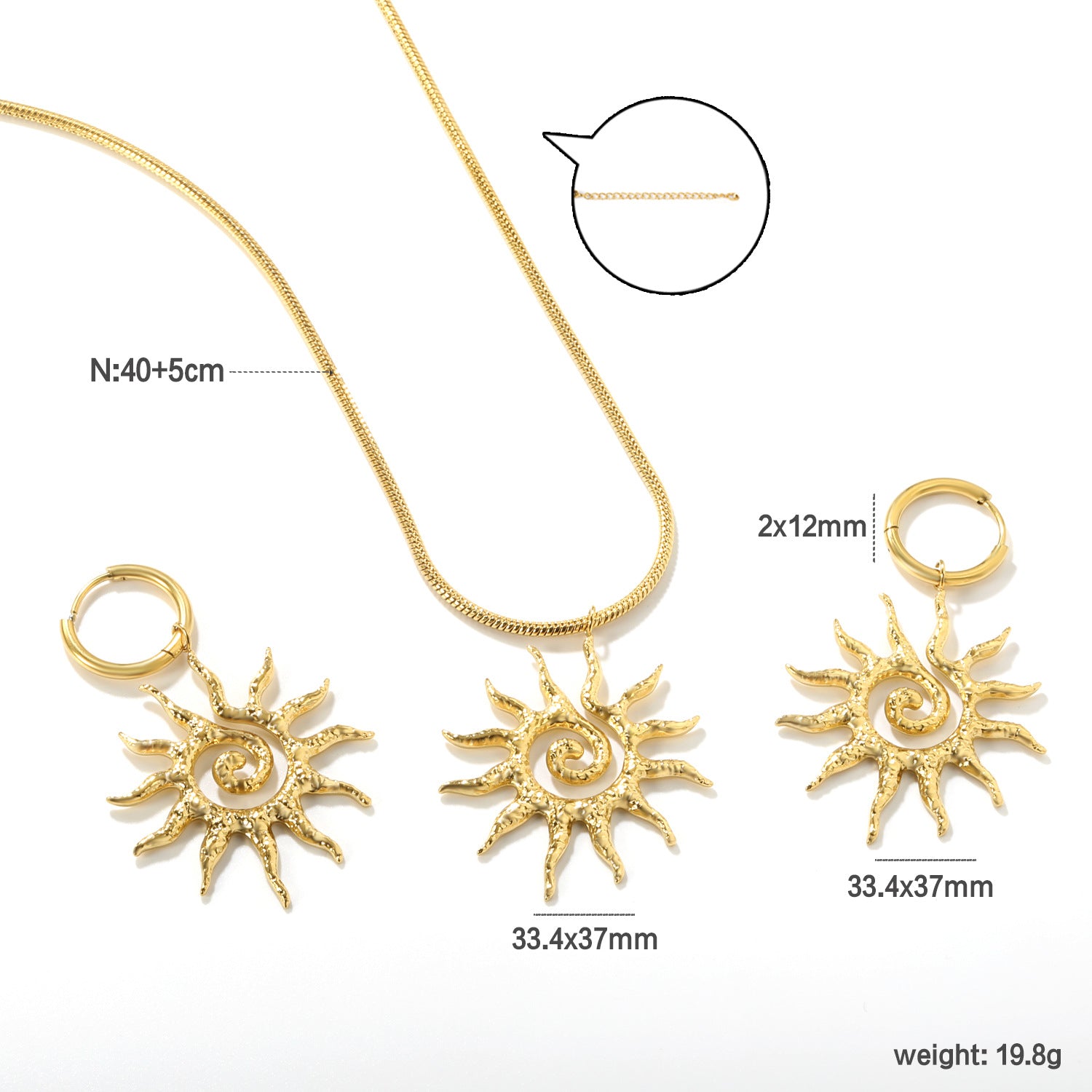 Damen Schmuckset mit goldfarbigem Sonnenanhänger und eleganter Kette Shop Nory