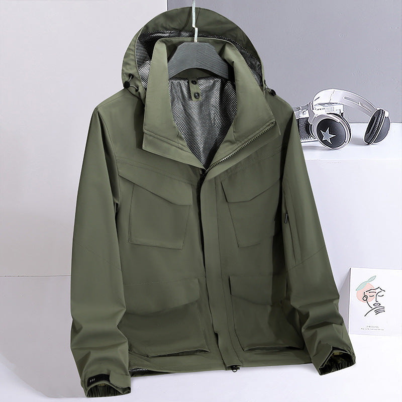 Herren leichte wasserabweisende Fieldjacke mit Kapuze und Multifachtaschen Shop Nory