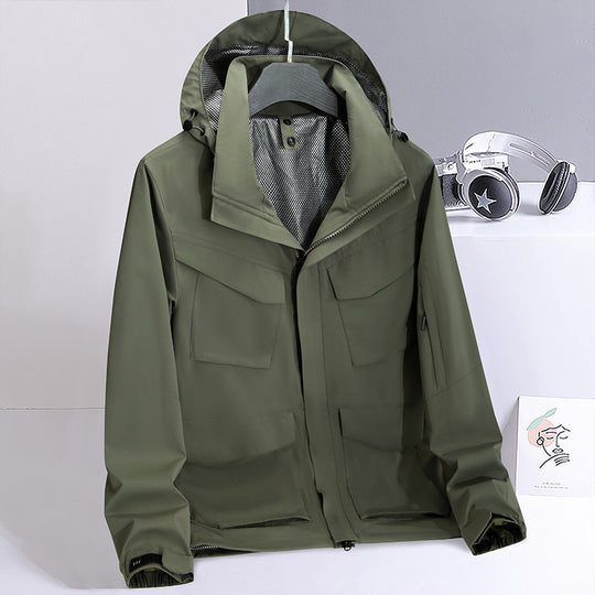 Herren leichte wasserabweisende Fieldjacke mit Kapuze und Multifachtaschen Shop Nory