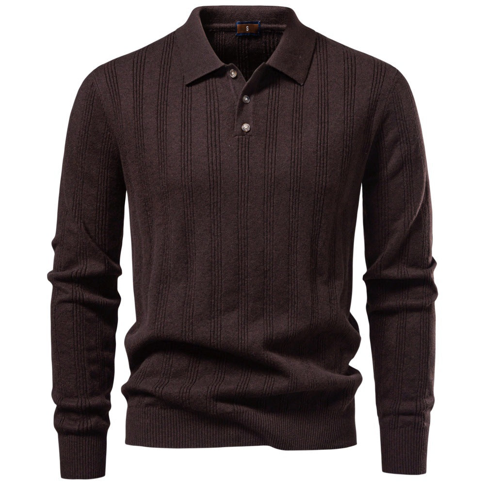 Herren Langarm-Feinstrick-Poloshirt mit Strukturstreifen und geripptem Saum Shop Nory