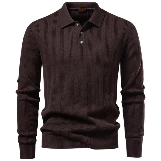 Herren Langarm-Feinstrick-Poloshirt mit Strukturstreifen und geripptem Saum Shop Nory