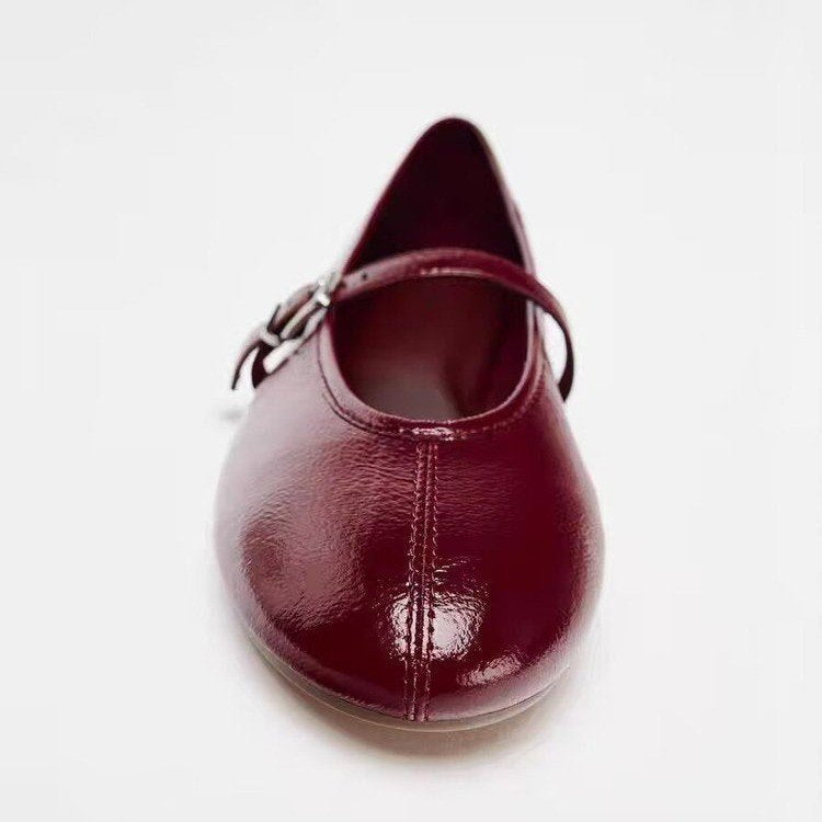 Damen Ballerinas mit verstellbarem Riemen und glänzendem Obermaterial