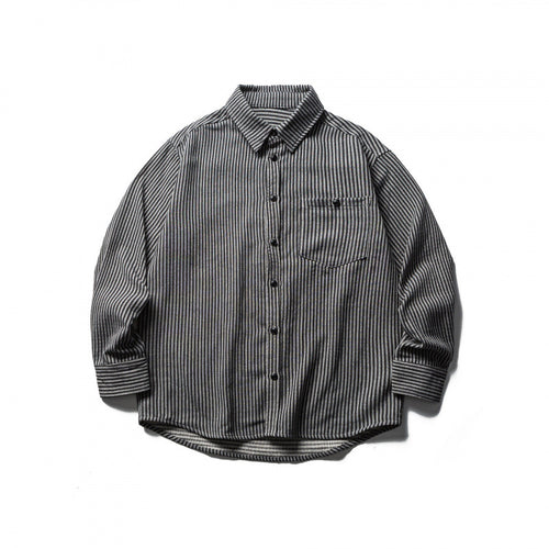 Herren Gestreiftes Oversize-Hemd aus gewaschenem Baumwollmix mit Brusttasche Shop Nory