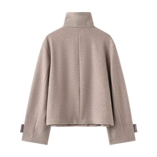 Damen Cropped Wollmix-Kurzjacke mit hohem Stehkragen, asymmetrischer Knopfleiste und Krempelmanschetten Shop Nory