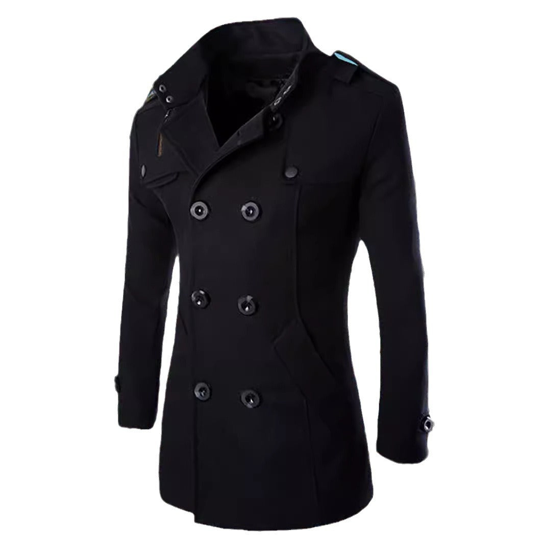 Herren Doppelreihiger Cabanmantel mit Stehkragen, Schulterklappen und taillierter Silhouette Shop Nory