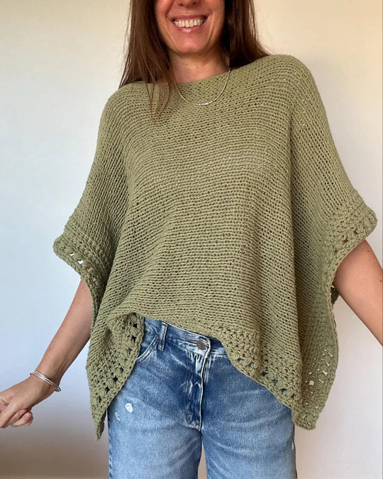 Damen Leichtes Oversize Strickponcho mit Häkelkante Shop Nory