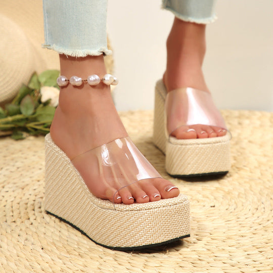 Damen Plateau-Sandalen mit transparentem Riemen Shopnory