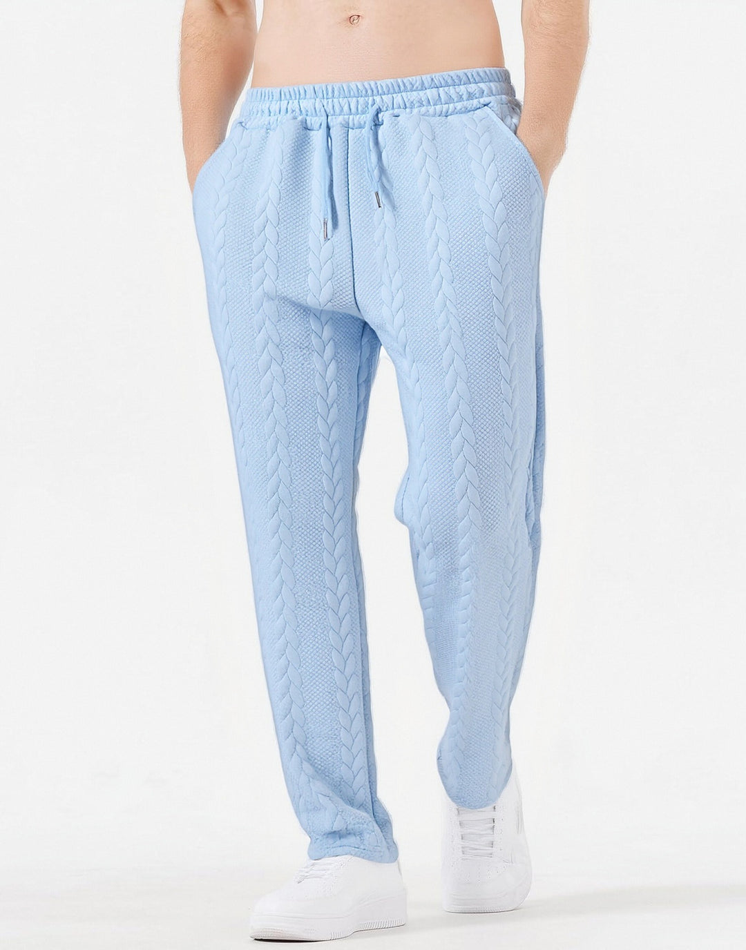 Herren grobgestrickte Lounge-Jogginghose mit Zopfstrick, Elastikbund und Kordelzug Shop Nory