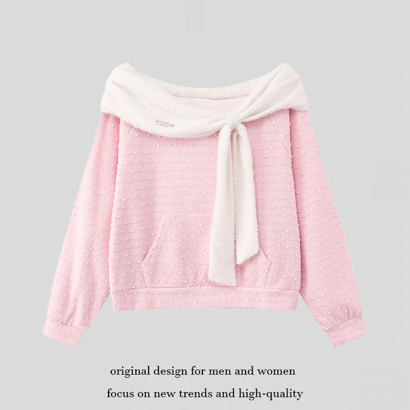 Damen Kuscheliger Strickpullover mit großem Faux-Fur-Schalkragen und Kängurutasche Shop Nory