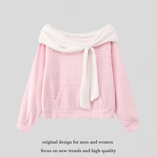 Damen Kuscheliger Strickpullover mit großem Faux-Fur-Schalkragen und Kängurutasche Shop Nory