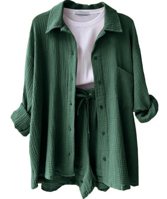 Damen lässiges Oversize-Hemd mit kurzem Schnitt und praktischen Taschen