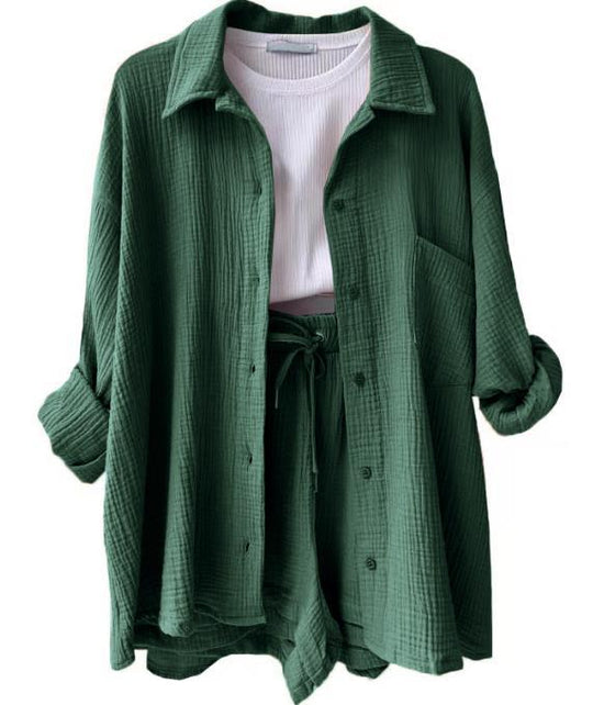 Damen lässiges Oversize-Hemd mit kurzem Schnitt und praktischen Taschen