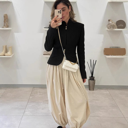 Damen Taillierter Struktur-Blazer mit Stehkragen & Zierknopf-Leiste Shop Nory