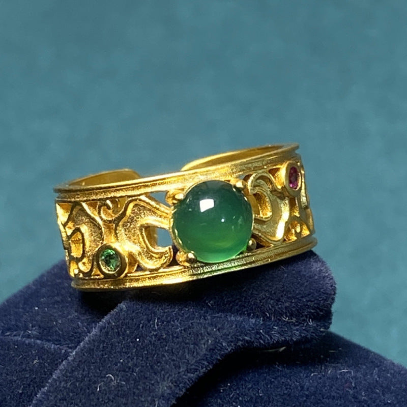 Damenring mit filigranem Gelbgolddesign und buntem Edelstein Shop Nory