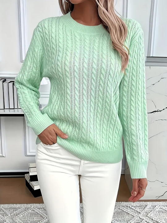 Damen Feinstrick-Pullover mit Zopfmuster und Rundhalsausschnitt Shop Nory