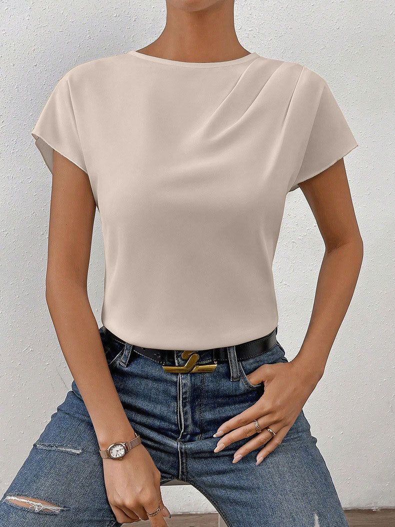 Damen Elegantes Kurzarm-Top mit modernem Schnitt und fließendem Stoff