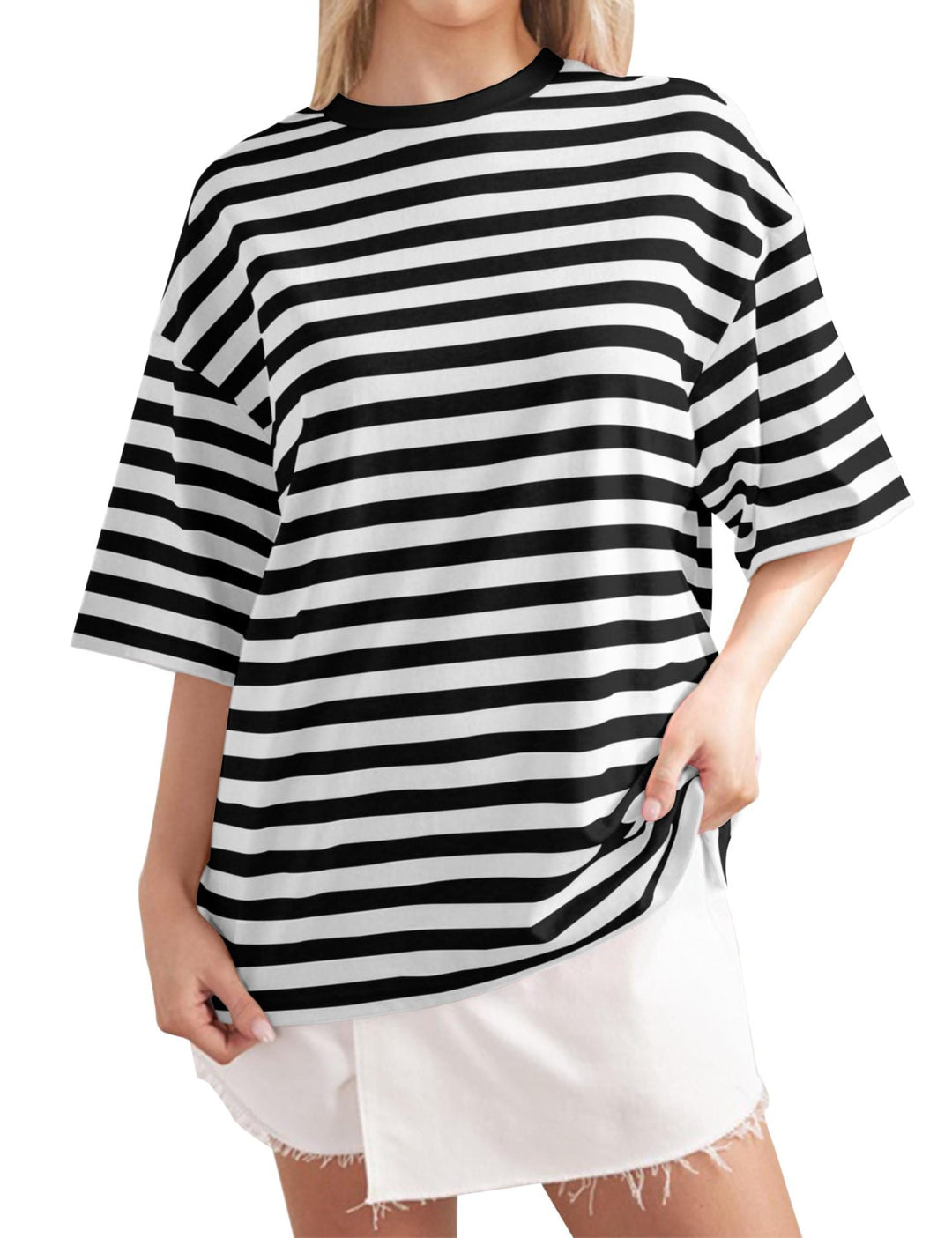 Damen Lässiges Oversized T-Shirt mit breiten Streifen