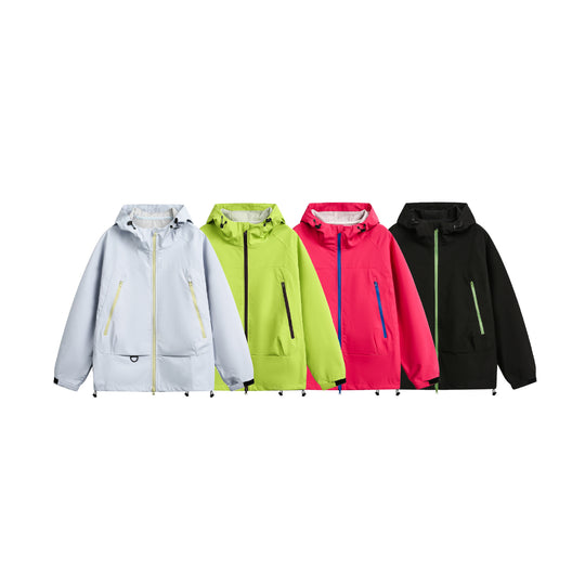 Damen Wasserdichte Softshell‑Regenjacke mit Kapuze, verstellbarem Saum und kontrastierenden Reißverschlüssen Shop Nory