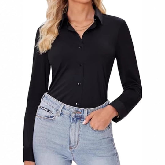 Damen Klassische Viskose-Stretch Hemdbluse mit Kentkragen und Manschetten Shop Nory