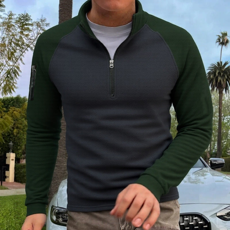 Herren slimfit Halbzip-Pullover mit Raglanärmeln, Waffelstruktur und Ärmeltasche Shop Nory