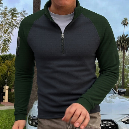 Herren slimfit Halbzip-Pullover mit Raglanärmeln, Waffelstruktur und Ärmeltasche Shop Nory