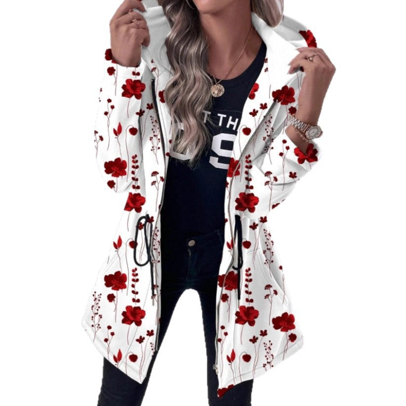 Damen Blumenprint Kapuzenparka mit wattierter Innenfütterung Shop Nory