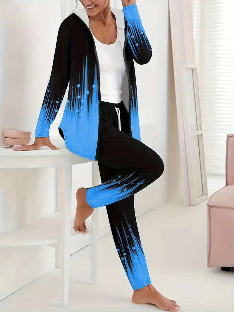 Damen Zweiteiliges Lounge-Set mit Kapuzenjacke und Tunnelzug-Jogginghose mit digitalem Verlaufprint Shop Nory