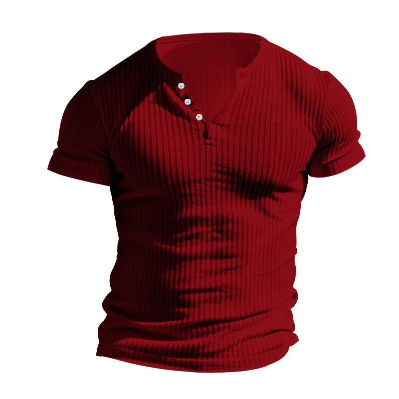 Herren kurzärmeliges Henley-T-Shirt mit strukturiertem Rippdesign und praktischem Knopfverschluss