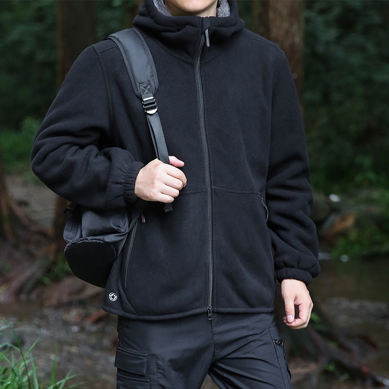 Herren Fleece-Kapuzenjacke für Outdoor mit Thermo-Futter, windabweisender Oberfläche und Reißverschlusstaschen Shop Nory