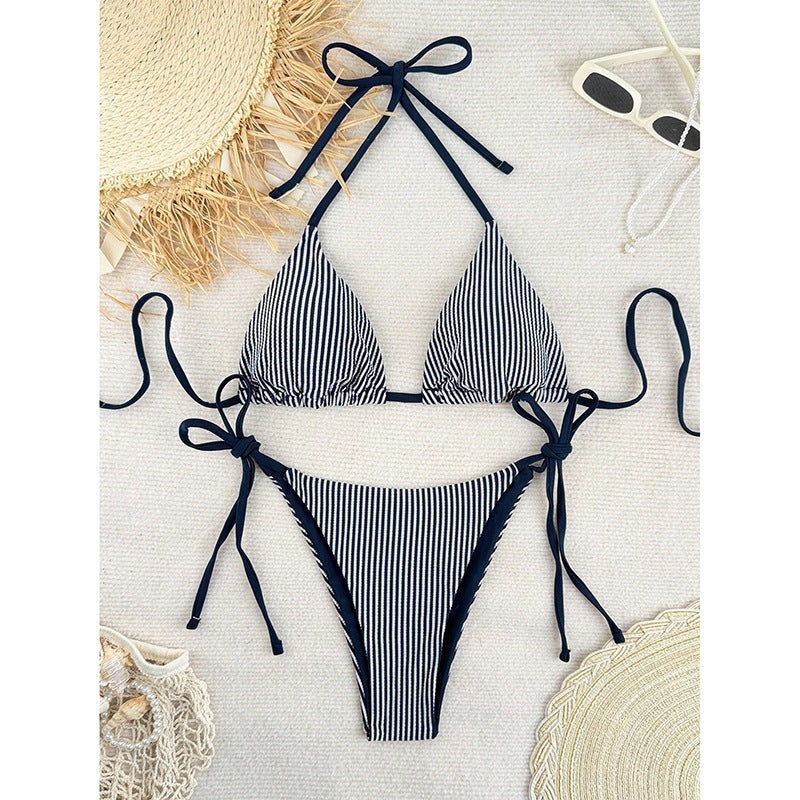 Damen gestreiftes Triangel-Bikini-Set Shopnory