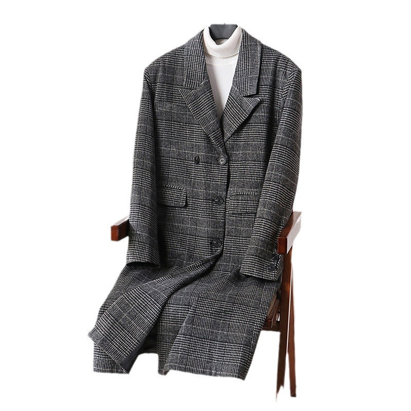 Herren Karierter Longcoat aus Wollmix mit klassischem Revers und geradem Schnitt Shop Nory