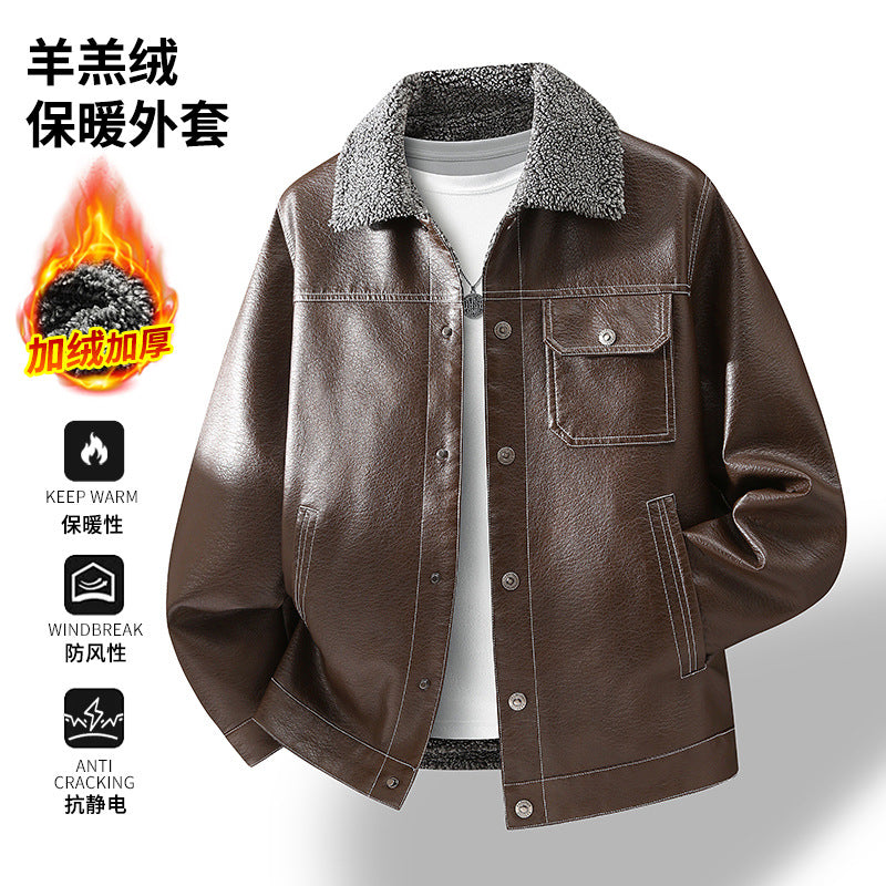 Herren Lässige Kunstlederjacke mit Teddykragen Shop Nory