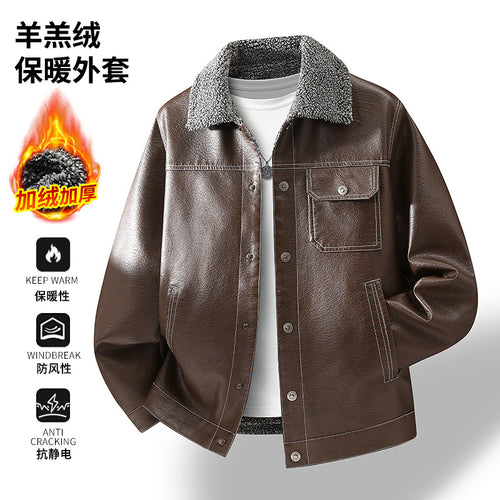 Herren Lässige Kunstlederjacke mit Teddykragen Shop Nory