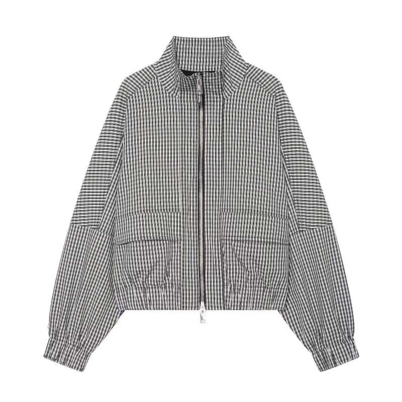 Damen Gekürzte Boxy‑Jacke im Vichy‑Karo mit Stehkragen und Zweiwege‑Reißverschluss Shop Nory