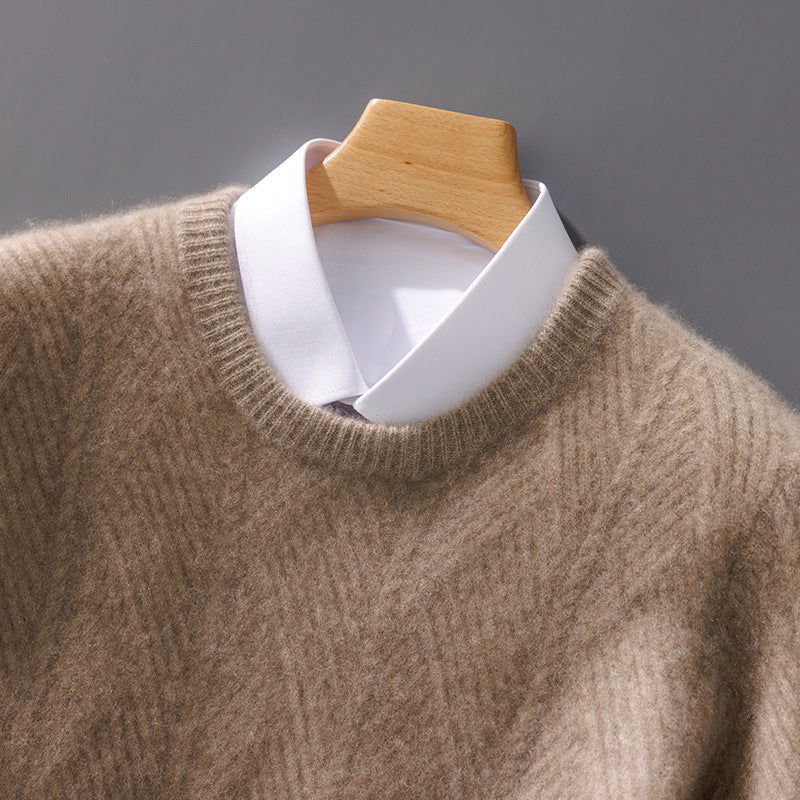 Herren strukturierter Rundhalspullover aus weichem Wollmix mit Chevron‑Strick Shop Nory