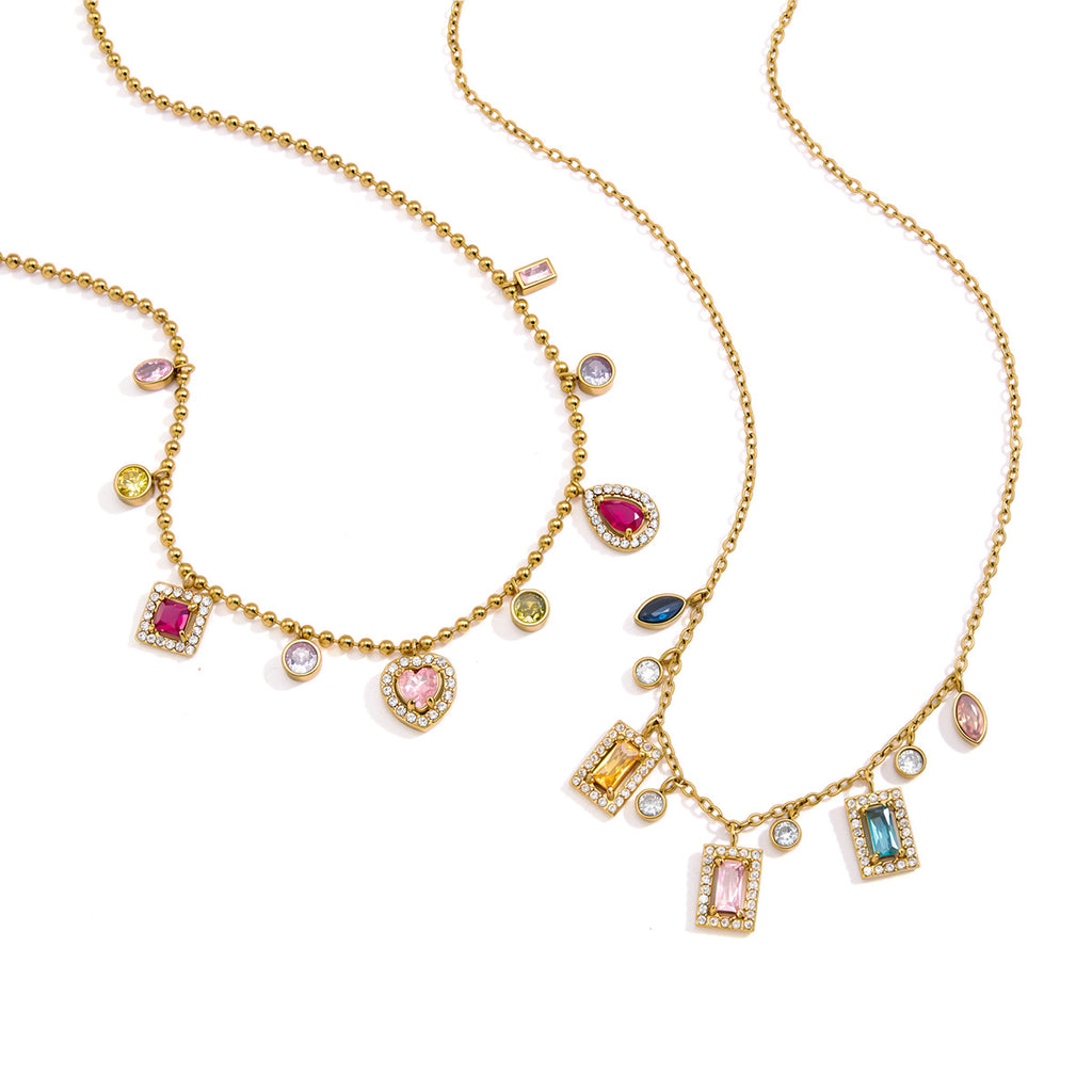 Damen Halskette mit bunten Zirkonia-Anhängern und hochwertiger Edelstahlverarbeitung Shop Nory