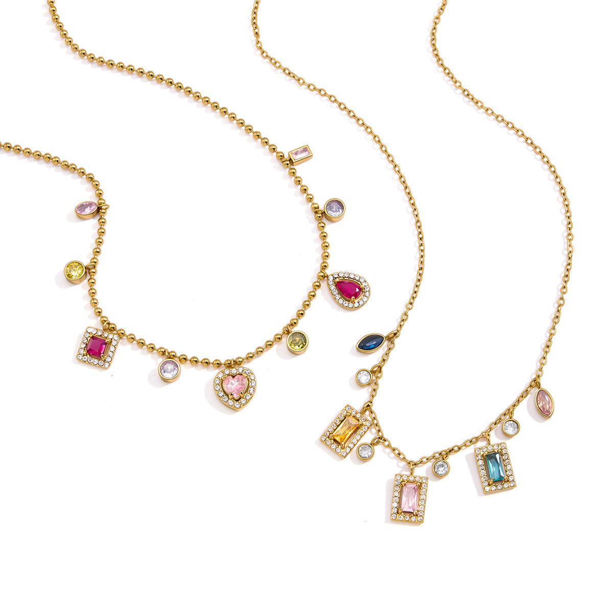 Damen Halskette mit bunten Zirkonia-Anhängern und hochwertiger Edelstahlverarbeitung Shop Nory