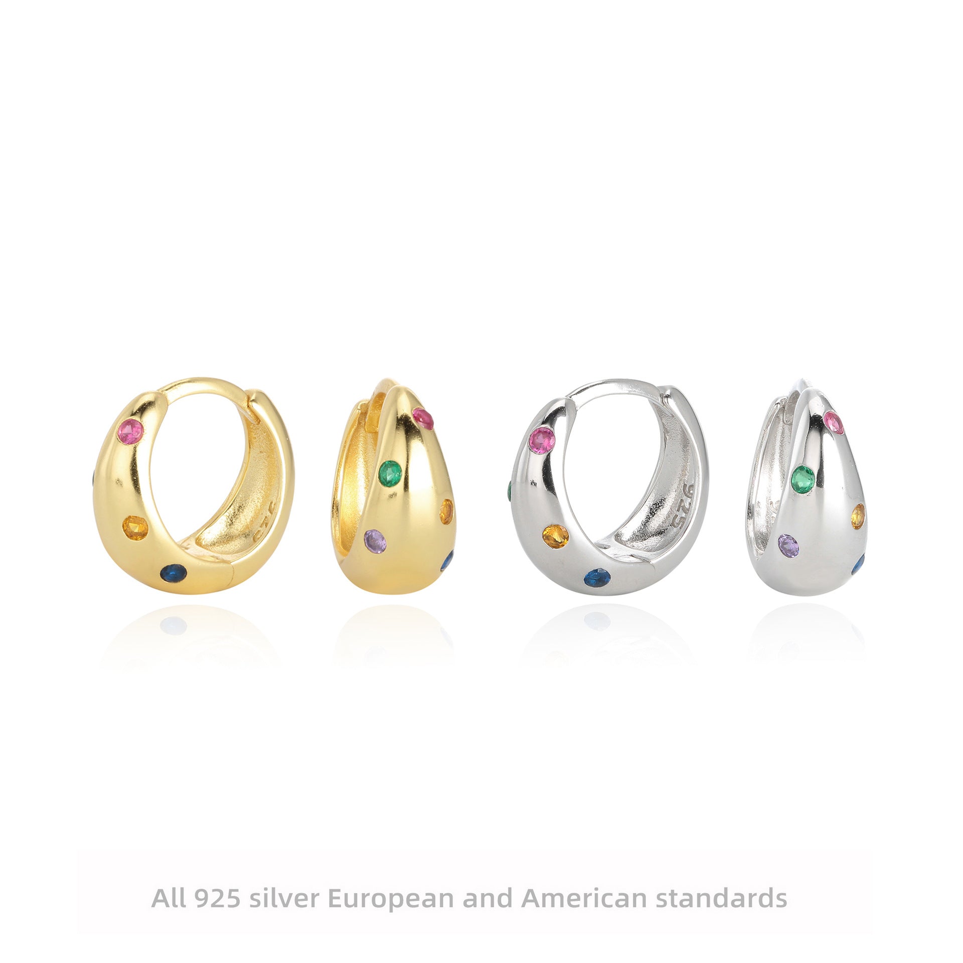 Damen Creolenohrringe mit farbenfrohen Zirkonen und hochwertiger 925er Silberfassung Shop Nory