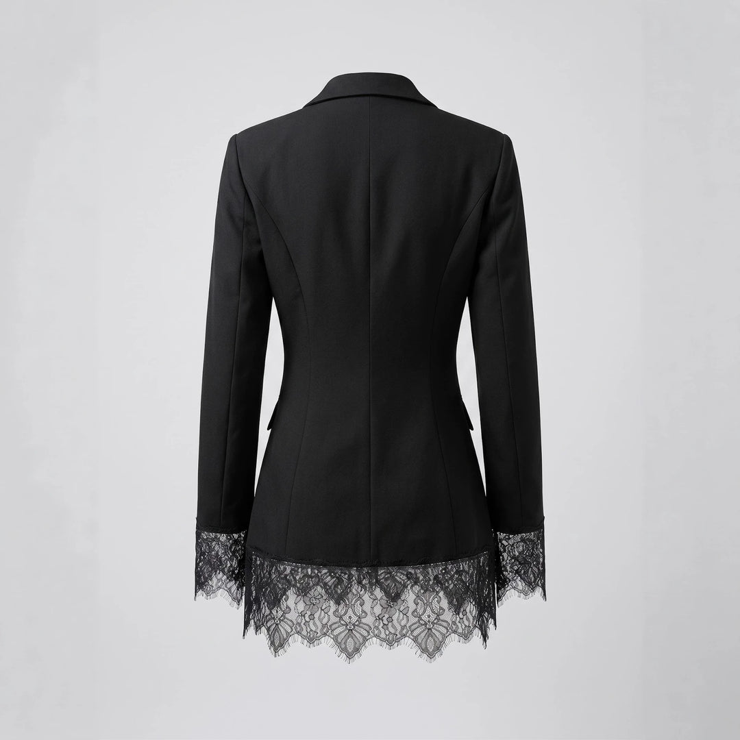 Damen Taillierter Blazer mit Spitzenborte am Saum und Manschetten Shop Nory